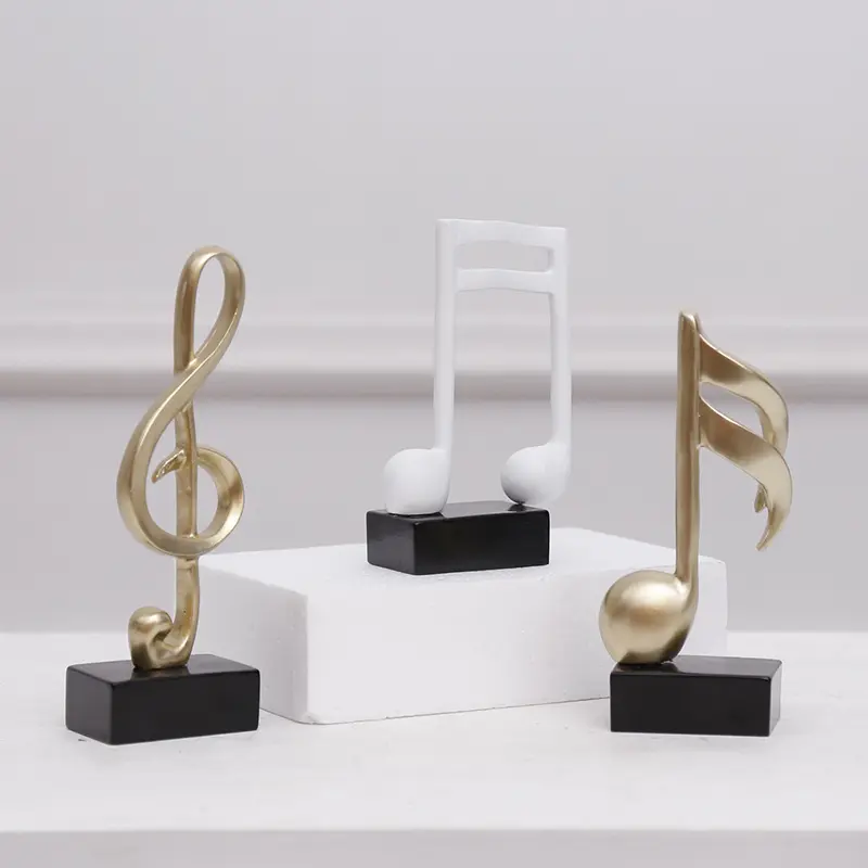 Музыкальная статуя из смолы, скульптура с черной основой, белое золото, современные украшения для музыкальных нот, подарки