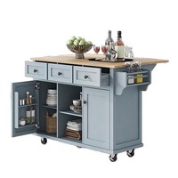 Îlot de cuisine moderne en bambou sur mesure avec 3 tiroirs, 6 étagères, table console mobile multifonctionnelle pour petit appartement