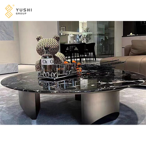 Mesa de Centro Moderna YUSHI Personalizada con Tapa de Mármol Natural Negro Pulido y Base de Acero Inoxidable Plateado para Sala de Estar - Product Image 2