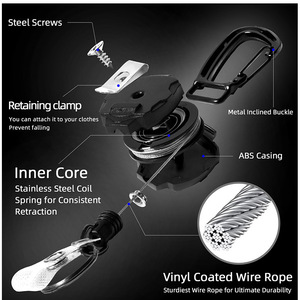 En stock, porte-clés essentiel pour la pêche en plein air, en fil d'acier noir, antivol, avec boucle à tirage facile - Product Image 3