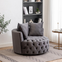 Fauteuil de salon moderne rond pivotant pour salon, fauteuil d'appoint capitonné, canapé d'appoint surdimensionné en tissu velours, fauteuil d'appoint en forme de tonneau