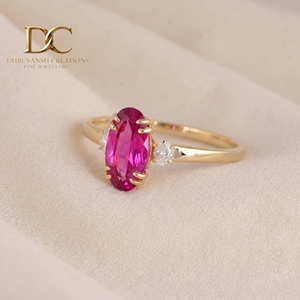 แหวนทองคำแท้ 14KT งานแฮนด์เมดใหม่ ประดับเพชรเลี้ยงในห้องปฏิบัติการและทัวร์มาลีนสีชมพูร้อนแรง สำหรับเครื่องประดับสั่งทำพิเศษสำหรับผู้หญิง - Product Image 3
