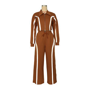 ชุดสองชิ้นเสื้อครอปคอแบบเต็มตัวสำหรับผู้หญิงชุดสองชิ้นเสื้อครอปแบบแขนยาวดีไซน์ปะต่อฤดูใบไม้ร่วงมาใหม่ - Product Image 6