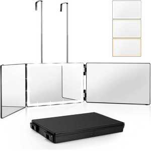 Espejo de Maquillaje y Peluquería de Pared con Iluminación, Acabado Plateado, Plegable en Tres Partes, Rotación de 180 Grados, Herramienta de Afeitado DIY - Product Image 6