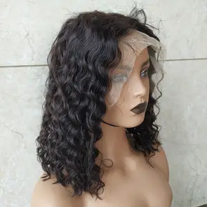 Deep Wave Wig Keriting Pendek Bob 13X4 Alami 1b Vendor Brasil Peru Rambut Manusia Virgin Renda Hd Penutupan Depan Wig Depan