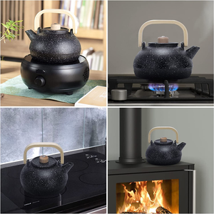 Manico in legno Anti-caldo bollitore <span class=keywords><strong>stufa</strong></span> a legna smaltata interna grande capacità in ghisa <span class=keywords><strong>teiera</strong></span> 36oz - Product Image 6