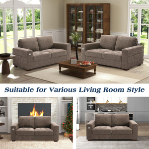 Divani Futon per Soggiorno, Set Divano a 3 Posti in Ciniglia con Ricarica USB, Rivestimento Rimovibile e Struttura in Legno Massello - Product Image 5