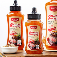 Bouteille de sauce PET en plastique de cuisine de 235ml/368ml/586ml/730ml ketchup à presser de qualité alimentaire avec bouchon à rabat