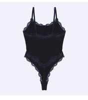 Body en dentelle pour femme, col carré, dos nu, string sexy, camisole gainante, bretelles spaghetti, sans manches