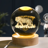 Mode boule de cristal veilleuse Animal décor bureau astronomie système solaire modèle décorations lune bois massif Transparent