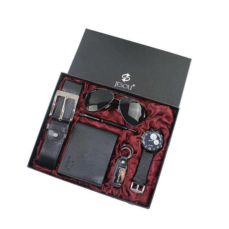 Urlaub Geschenke Männer Uhr Brieftasche Gürtel Sonnenbrille Geschenk Set 6-Stück Förderung Großhandel