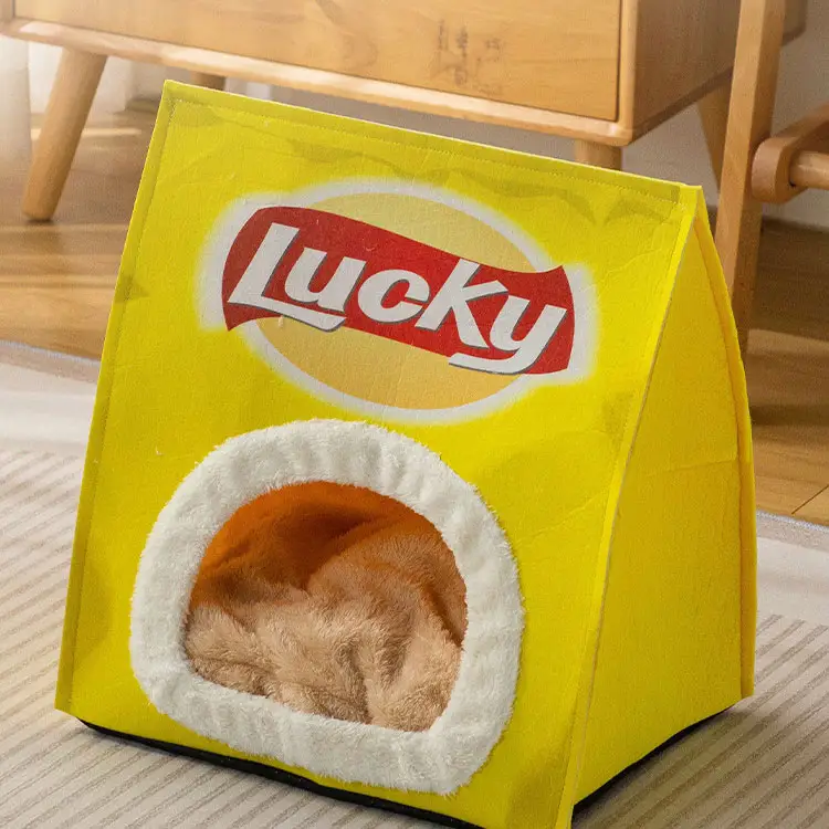 Pabrik indah Grosir Chip kentang kartun lipat tahan air tempat tidur hewan peliharaan tempat tidur anjing sarang kucing umum beludru dapat dilipat