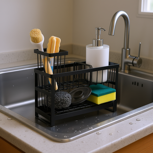 Organisateur de rangement pour cuisine, porte-éponge à 2 niveaux, design minimaliste autoportant pour la cuisine - Product Image 2