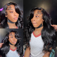 Perruque Body Wave HD Lace Front pré-épilée avec mèches, cheveux humains indiens Remy, densité 150%, longue, avec dentelle transparente