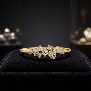 Anillo de Oro Amarillo con Diamantes Agrupados para Mujer, Corte Brillante Redondo, Diamantes Naturales, Estilo Clásico de Compromiso - Product Image 3