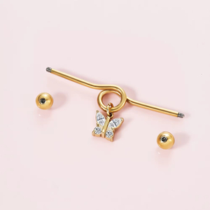 Großhandel Edelstahl Gold Piercing Bars Industrie 14G 38Mm Schlange Schmetterling Mond Ohr Piercing Schmuck - Product Image 4