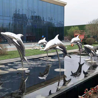 Sculptures de jardin en acier inoxydable, statue de miroir en métal, sculpture de dauphin en acier inoxydable