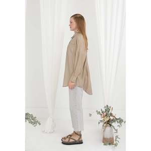 Linen Women's Button <b>Down</b> Shirt Minimalist Style Grey Everyday Wear Simple Design Long Sleeve Blouse - Product Image 3