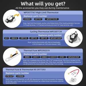 Actualización de elemento calefactor de secadora Whirlpool W10724237 para Maytag Centennial Medc215ew1 70 80 Series modelo 110 piezas de secadora de ropa - Product Image 3