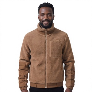 Men's Brown Fleece <b>Jacket</b> MCATJKT1 Stand Collar <b>Zipper</b> Closure Casual Winter Warm Thick Sherpa Lining Front <b>Pocket</b> Regular ODM - Product Image 1