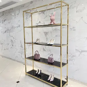 Große 4-lagige Edelstahl Gold Marmorierung abgestufte platzsparende Stoff Dessous Schuh Showroom Display Rack für Handtaschen Einzelhandel