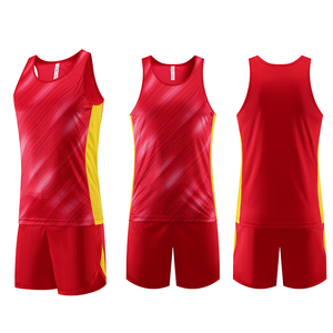 El conjunto atlético de dos piezas incluye parte superior de diseño degradado y pantalones cortos de forro suave hechos con malla transpirable para equipos que corren - Product Image 3