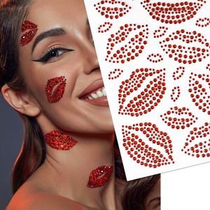 3D <span class=keywords><strong>labios</strong></span> rojos <span class=keywords><strong>tatuaje</strong></span> temporal pegatinas belleza perlas Rojas joyas <span class=keywords><strong>beso</strong></span> decoraciones para festivales y fiestas diamante arte corporal - Product Image 2