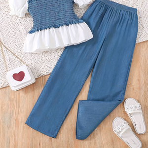 Toptan moda 8-10-12-14 yıl çocuk giysileri yaz rahat kıyafet genç giyim seti kızlar için katı genç kızların giyim - Product Image 6