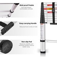 Échelle escamotable en aluminium de 2 m à un bouton avec pieds antidérapants, portable, utilisée comme escalier en aluminium