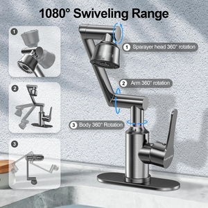 Robinet mélangeur multifonction rotatif à 360° pour évier de cuisine, avec extension de robinet rotative à 1080° et aérateur pour cuisine - Product Image 4