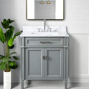 Vermont lemari kamar mandi mewah, meja rias kabinet kamar mandi gaya pengocok bak ganda warna abu-abu