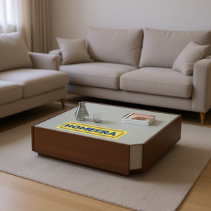 Tavolino da Caffè Homeera L110*P110*H36cm con Piano in Vetro Temperato e Struttura in Legno, Mobile Contenitore per Soggiorno, Design Moderno - Product Image 2