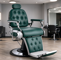 Fauteuil de coiffure hydraulique à boutons capitonnés verts pour hommes, idéal pour les salons de coiffure