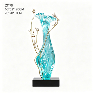 <span class=keywords><strong>Vase</strong></span> Sculpté Artistique en Résine Transparente Turquoise Grande Taille sur Mesure (OEM) avec Branches Métalliques Dorées Forme Irrégulière pour Hall d'Hôtel - Product Image 6