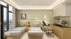 Ensembles de meubles commerciaux pour chambre double : cadre de lit en bois avec tables de chevet, armoire, meuble TV et cuisine pour hôtel 3 étoiles (chambre complète) - Product Image 2