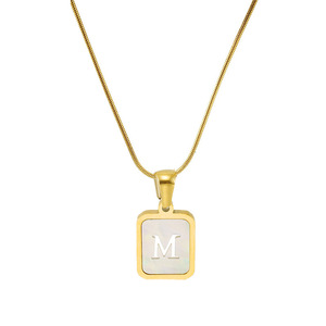 Zogxin Letter Pendant Necklace Gold Plated White Shell Square Charm Unisex Fashion Jewelry - Product Image 5