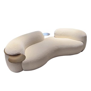 Sofa-Set Möbel im Wabi-Sabi-Stil Cremefarbenes Samt-Wohnzimmersofa Modernes Minimalistisches Erbsensofa mit Hochdichtem Schwamm und Holzbeinen - Product Image 5