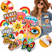 Patch brodé rétro en gros, motif Hippie Paix Amour Fleur Arc-en-ciel Groovy, thermocollant ou à coudre