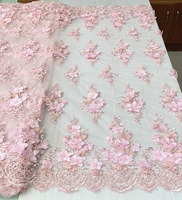 Tissu en dentelle française brodée de fleurs 3D perlées, tulle, robe, accessoires de mariage brodés à la main, 100%