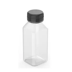 Square Beverage Juice 16oz 500ml Clear Food Grade Reusable Water Drinking Plastic PET Bottle With Cap