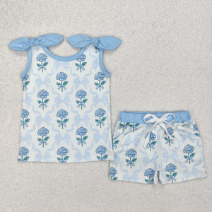 Conjunto de Ropa para Bebés Niñas Longlv al por Mayor, Estampado de Hortensias, Top sin Mangas y Pantalones Cortos, Conjunto Casual de Verano de 2 Piezas, Vestido de Yoga - Product Image 2