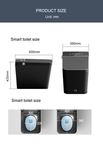 Toilette intelligente moderne avec bidet électronique à auto-nettoyage par siphon, chasse d'eau automatique, siphon en P, télécommande incluse - Product Image 4