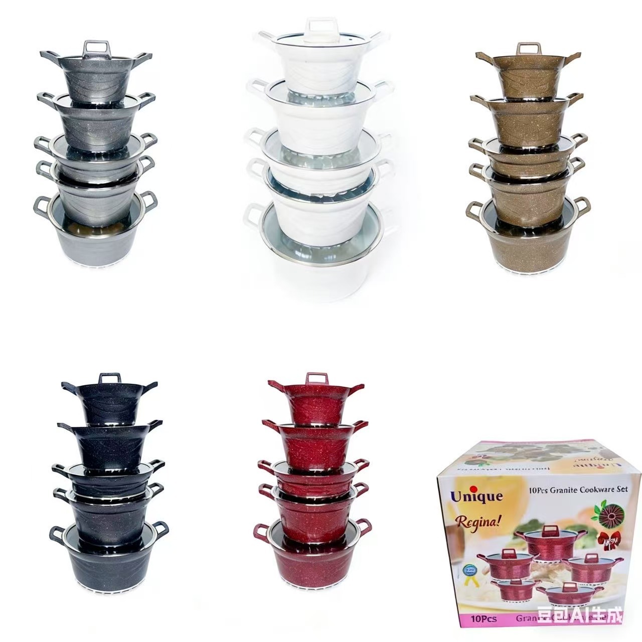 Granite Cookware Set Non-Stick Marble Aluminum Pots and Pans Modern Design Eco-Friendly Ceramic Kitchenware