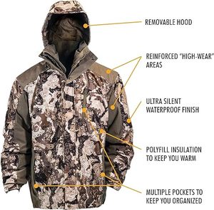 Vendita calda nuovo Parka da caccia mimetico termico 3-in-1 resistente all'acqua impermeabile con cappuccio staccabile - Product Image 5