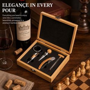Sacacorchos de Vino de Bambú y Madera de Lujo Personalizado con Logotipo, Juego de Accesorios con Caja de Regalo - Product Image 6