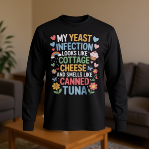 Camiseta de manga larga con estampado de hongos, humor inapropado, huele a atún enlatado - Product Image 3