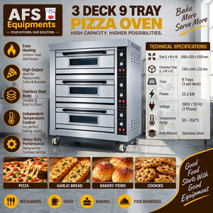 เตาอบพิซซ่าไฟฟ้า AFS Equipments 3 ชั้น 9 ถาด 380V ควบคุมแบบดิจิตอล ตั้งเวลาได้ในตัว รับประกัน 1 ปี สำหรับเชิงพาณิชย์ - Product Image 2