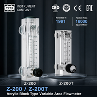 Débitmètre d'air et d'eau à montage sur panneau KIO Série Z-200/Z-200T 1/4" BSPT avec vanne, débitmètre en bloc acrylique solide