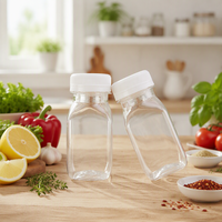 Bouteilles de jus en plastique mini carrées françaises de 110 ml, sans BPA, avec logo personnalisé et bouchons inviolables