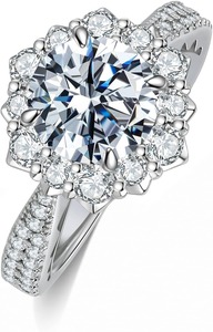 Anillos de Compromiso con Flores para Mujer, Plata 925, Color D, VVS1, Anillos de Boda con Halo y Perla de Agua Dulce con Engaste de Canal - Product Image 6